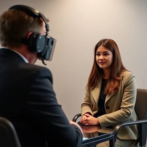 Interview simulation setup with a candidate and interviewer